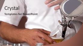  Presentation with bartender - Beautiful slide set featuring lounge bar - bartender pouring beer from tap backdrop and a light gray colored foreground