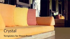  Presentation with room interior design - Colorful presentation design enhanced with lounge bar - comfort leisure design and interior backdrop and a  colored foreground