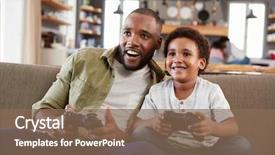  Presentation with video game - PPT theme having lounge playing video game background and a violet colored foreground