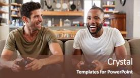  Presentation with video game - Colorful presentation design enhanced with lounge playing video game backdrop and a tawny brown colored foreground