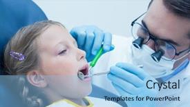  Presentation with dentist - Theme enhanced with loupe - male dentist examining girls teeth background and a light blue colored foreground