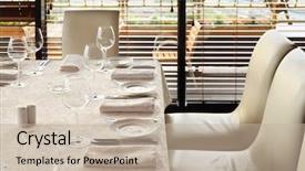  Presentation with tablecloth - Colorful presentation design enhanced with louvre - beautiful serving at table backdrop and a mint green colored foreground