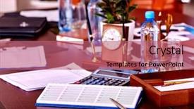  Presentation with leather craft work table - Presentation theme consisting of louvre - business interior on table background and a coral colored foreground