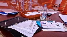  Presentation with office chair - Slides enhanced with louvre - business interior on table background and a red colored foreground