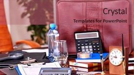  Presentation with office life - Colorful slide set enhanced with louvre - business still life in interior backdrop and a coral colored foreground