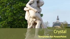  Presentation with paris - PPT layouts featuring louvre - statue le bon samaritain background and a tawny brown colored foreground