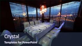  Presentation with tablets wood table tablet white - PPT theme with louvre - table with white tablecloth background and a ocean colored foreground