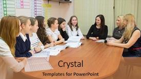  Presentation with teachers - Slides enhanced with louvre - three teachers are sitting background and a coral colored foreground