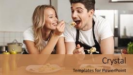  Presentation with young happy couple - Slides with love - image of happy excited young background and a coral colored foreground