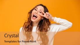  Presentation with business woman standing on maze - Cool new presentation with love - image of happy young woman backdrop and a gold colored foreground