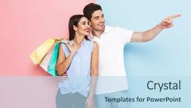  Presentation with young happy couple - Amazing slide deck having love action - happy young couple standing isolated backdrop and a sky blue colored foreground