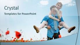  Presentation with wedding muslim couple - PPT theme having love action - wedding couple playing at poppy background and a sky blue colored foreground