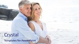  Presentation with sea and beach - PPT theme having love affection - happy couple standing background and a sky blue colored foreground