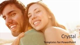  Presentation with fun - Cool new presentation with love affection - young couple having fun backdrop and a coral colored foreground