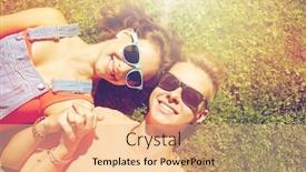  Presentation with teenage love - Audience pleasing theme consisting of love and people concept - happy teenage couple in sunglasses lying on grass at summer backdrop and a coral colored foreground