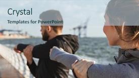  Presentation with healthy - Audience pleasing PPT theme consisting of love beauty - healthy young sports couple doing backdrop and a  colored foreground