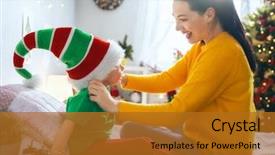  Presentation with mom daughter - Beautiful presentation theme featuring love beauty - merry christmas and happy holidays backdrop and a gold colored foreground