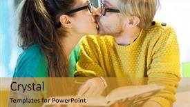  Presentation with student - Colorful presentation theme enhanced with love book - student couple kissing backdrop and a  colored foreground