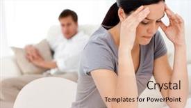  Presentation with headache - Amazing presentation having love break - man looking at his girlfriend backdrop and a coral colored foreground