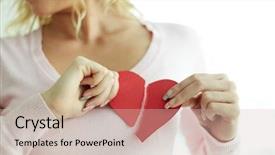  Presentation with broken heart - Amazing slide deck having love breakups - pretty female showing red broken backdrop and a soft green colored foreground