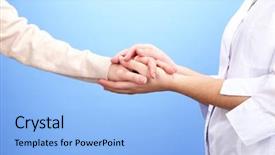  Presentation with medical robot hand and doctor - Theme having love care - medical doctor holding hand background and a light blue colored foreground