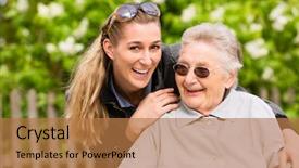  Presentation with home care - Colorful theme enhanced with exhausted and overworked office worker backdrop and a dark gray colored foreground