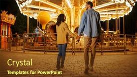  Presentation with amusement park - Beautiful slide set featuring love-couple-at-the-carousel backdrop and a tawny brown colored foreground