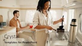  Presentation with cooking - Beautiful theme featuring love-couple-cooking-in-rv backdrop and a coral colored foreground