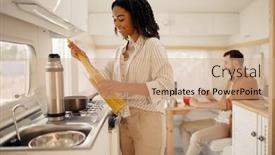  Presentation with cooking - Audience pleasing slide set consisting of love-couple-cooking-in-rv backdrop and a coral colored foreground