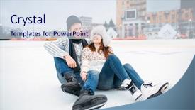  Presentation with ice rink - Audience pleasing presentation theme consisting of love couple in skates sitting backdrop and a sky blue colored foreground