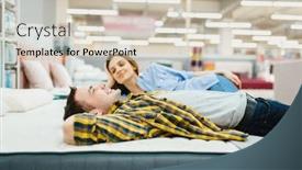  Presentation with furniture - Colorful presentation theme enhanced with love-couple-lying-in-bed backdrop and a soft green colored foreground
