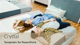  Presentation with furniture - Slide set enhanced with love-couple-lying-in-bed background and a coral colored foreground