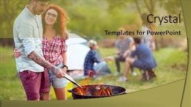  Presentation with love on fire - Cool new PPT theme with love couple prepare grill fire backdrop and a  colored foreground