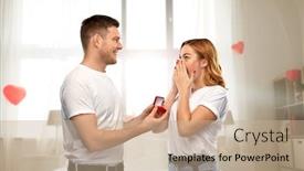  Presentation with engagement - Audience pleasing PPT theme consisting of love-couple-proposal-and-valentine backdrop and a coral colored foreground