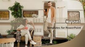  Presentation with camping - Audience pleasing PPT theme consisting of love-couple-relaxing-in-rv backdrop and a coral colored foreground