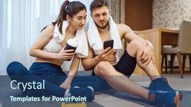  Presentation with workout - PPT theme having love-couple-resting-after-fitness background and a ocean colored foreground