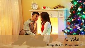  Presentation with love and care - Slide deck featuring love couple sitting on carpet background and a gold colored foreground