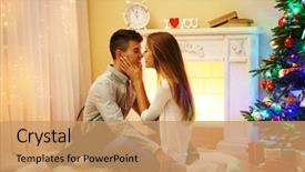  Presentation with carpet - Theme consisting of love couple sitting on carpet background and a coral colored foreground