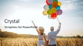  Presentation with balloons - Audience pleasing slides consisting of love couple with balloons leisure backdrop and a cool aqua colored foreground