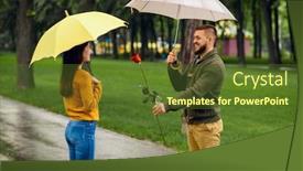  Presentation with romantic love - Cool new PPT layouts with love-couple-with-umbrellas backdrop and a tawny brown colored foreground