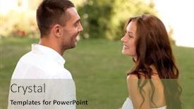  Presentation with dating - Cool new PPT theme with love dating people and friendship concept - smiling couple sitting on bench and looking to each other in park backdrop and a gold colored foreground