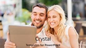  Presentation with computer love - Amazing slide set having love dating people technology and holidays concept - happy couple with tablet pc computer and glasses of wine at restaurant lounge or terrace backdrop and a coral colored foreground