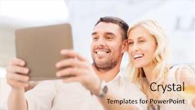  Presentation with computer love - Amazing slide deck having love dating people technology and holidays concept - happy couple with tablet pc computer and glasses of wine at restaurant lounge or terrace backdrop and a lemonade colored foreground