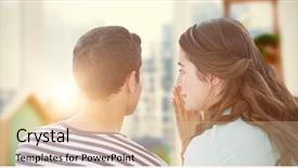  Presentation with secret - Amazing PPT theme having love diary - woman whispering secret to boyfriend backdrop and a  colored foreground