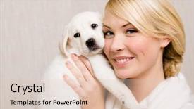  Presentation with puppy - Cool new PPT theme with love dog - woman keeping white labrador puppy backdrop and a lemonade colored foreground