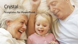 Presentation with grandparents - PPT theme with love eighties - grandparents cuddling granddaughter in bed background and a soft green colored foreground