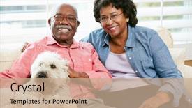  Presentation with active seniors senior couple - PPT theme featuring love eighties - happy senior couple sitting background and a coral colored foreground