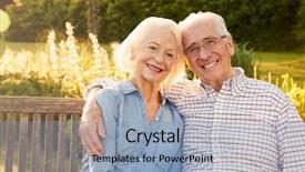  Presentation with senior couple - Colorful presentation design enhanced with love eighties - senior couple sitting on garden backdrop and a  colored foreground