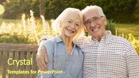  Presentation with active seniors senior couple - Audience pleasing slides consisting of love eighties - senior couple sitting on garden backdrop and a coral colored foreground