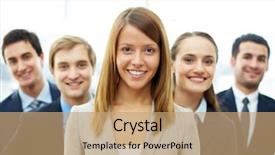  Presentation with man looking up happy - Amazing PPT theme having love employees - happy businesswoman looking at camera backdrop and a coral colored foreground